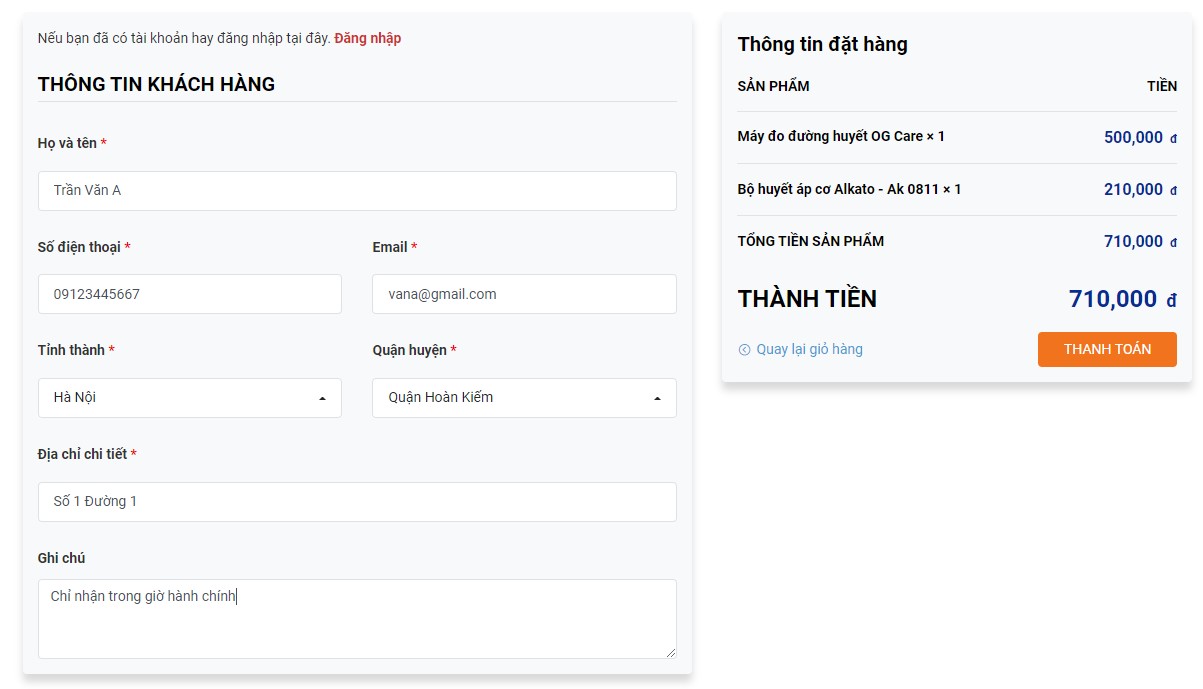 xác nhận đặt hàng