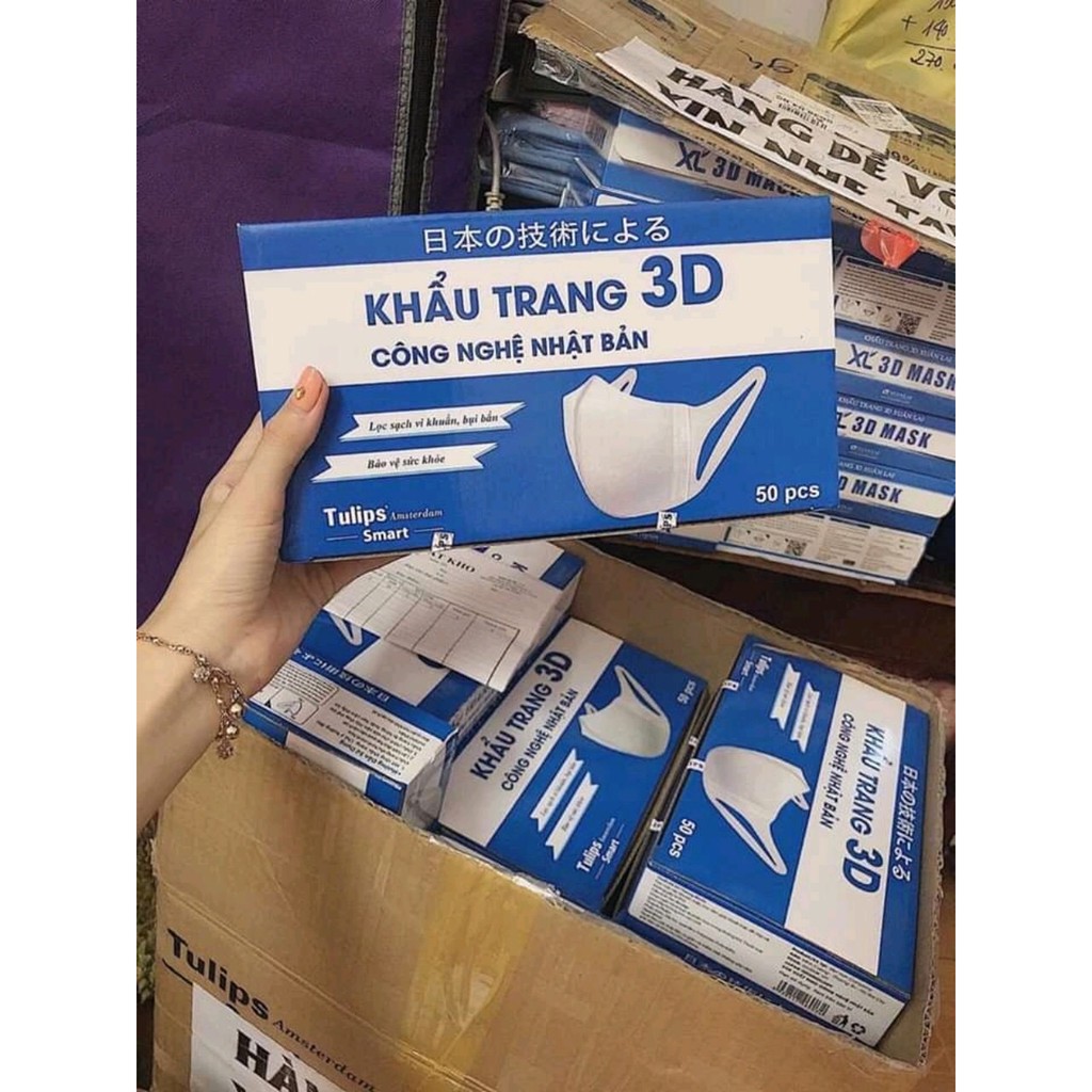 Khẩu Trang  Tulip Nhật 3D người lớn hộp 50 chiếc