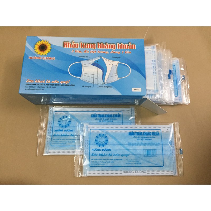 Khẩu trang Hướng Dương xanh trắng xám