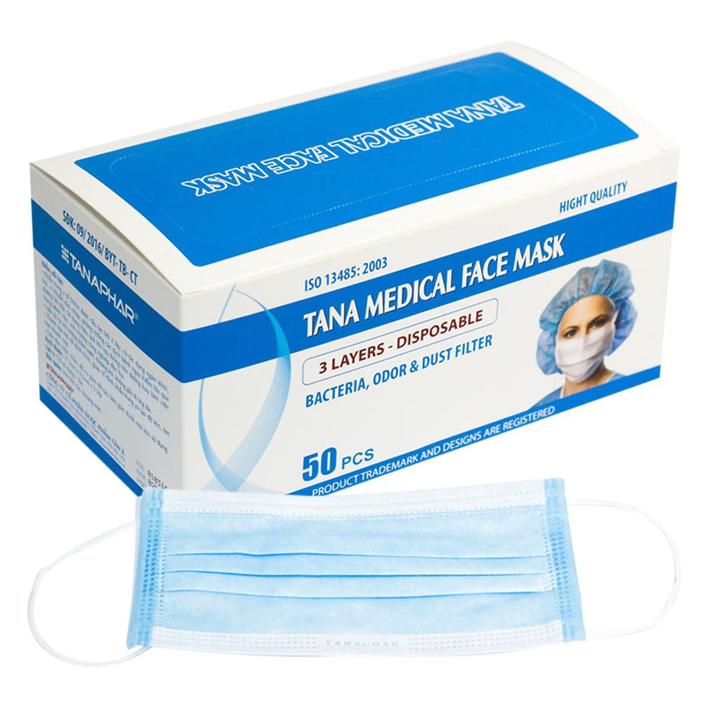 Khẩu trang Tanaphar 3 lớp trắng 50 chiếc