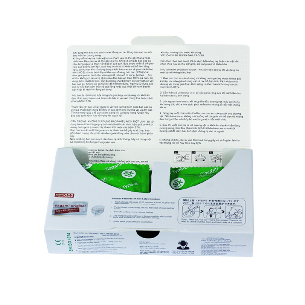 Bao cao su Sagami Whitebox (Hộp 3) - Có gân gai