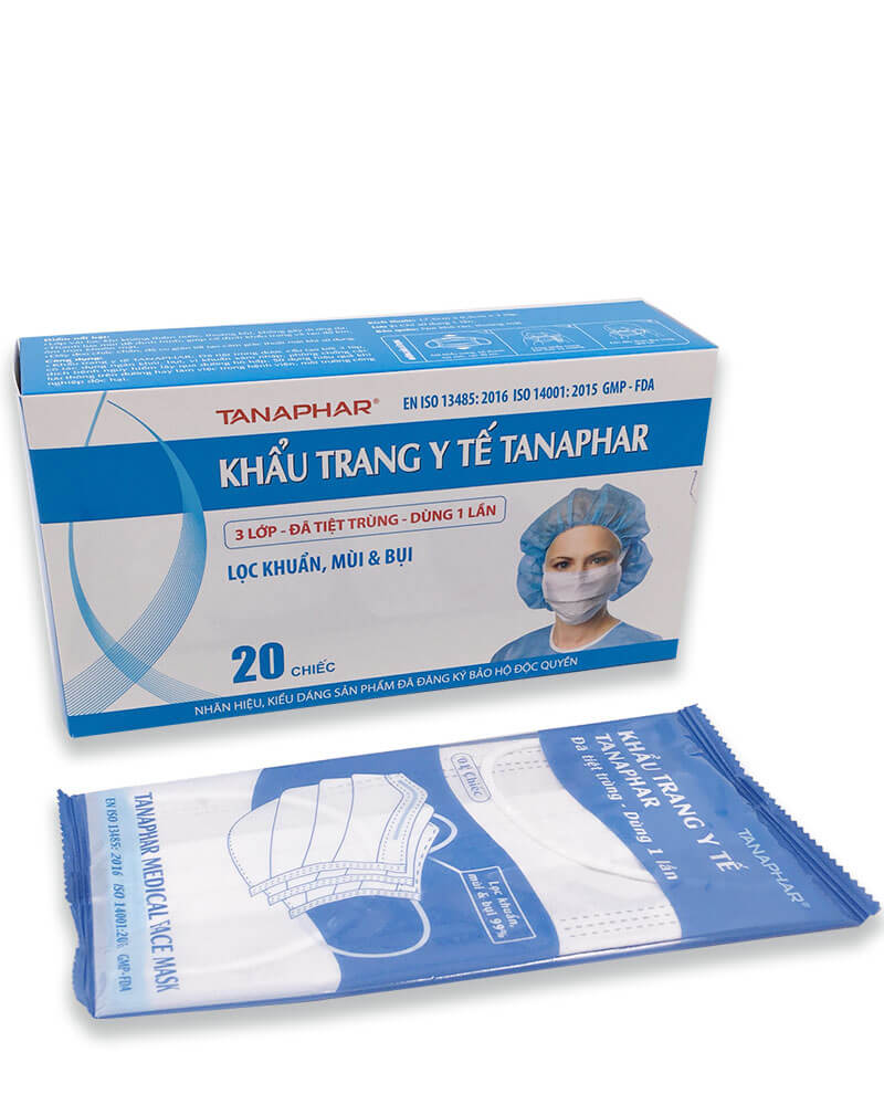 Khẩu trang Tanaphar 3 lớp trắng 20chiếc