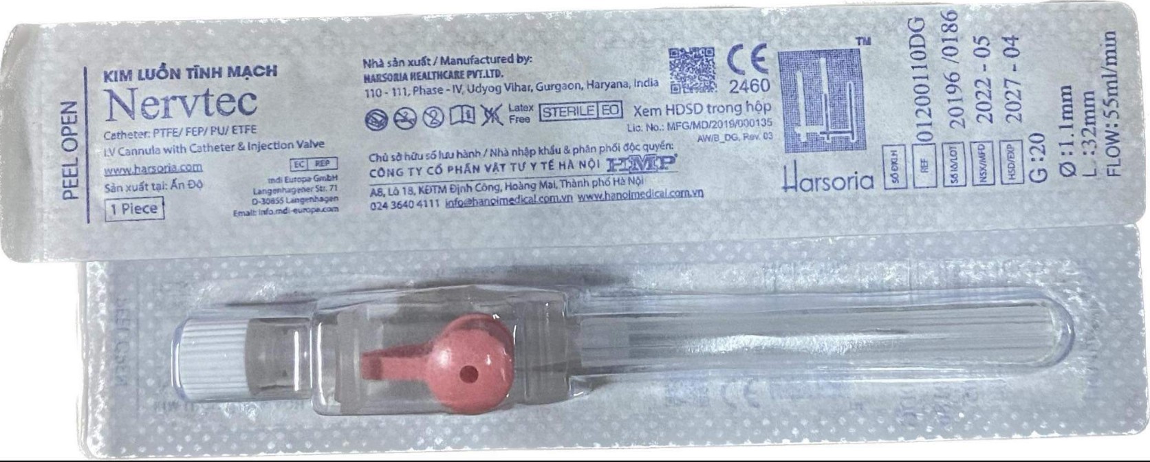 Kim luồn tĩnh mạch NERVTEC 20G - hộp 100c